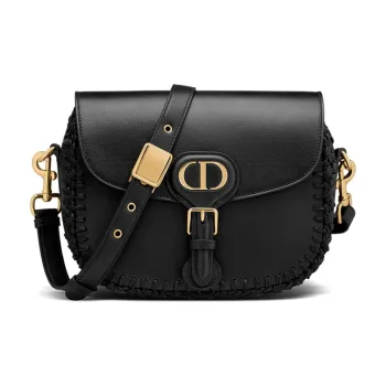 DIOR Bobby Grained Calfskin Handbag Shoulder Bags Medium Size Women's Black
