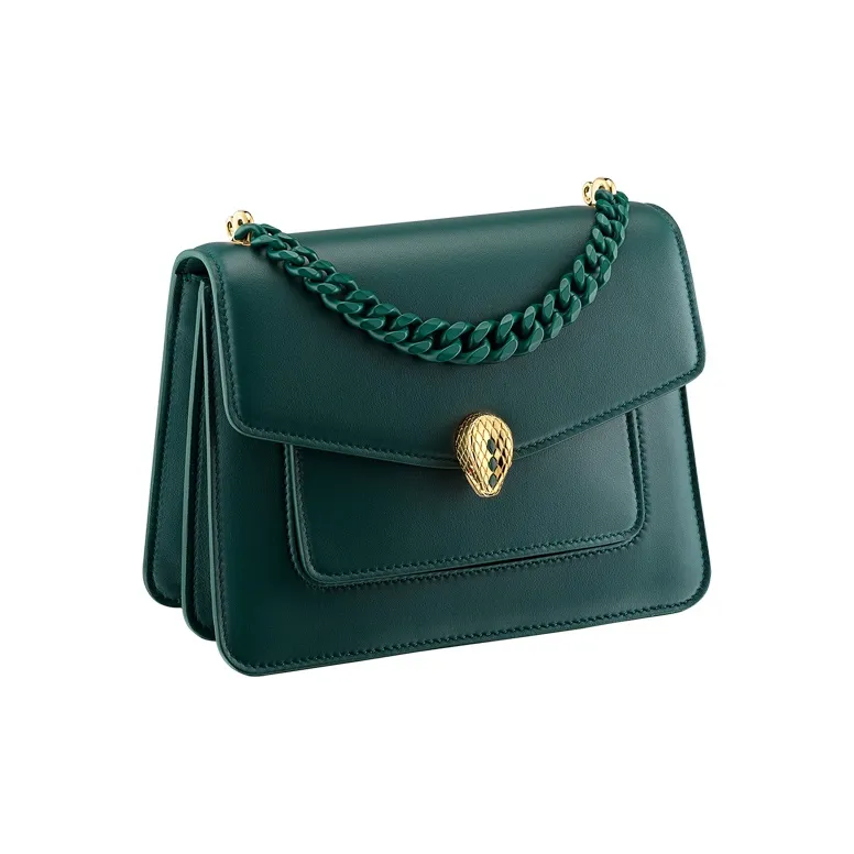 BVLGARI Serpenti Forever Series Lambskin Handbag Shoulder Bag Crossbody Bag Small Size Women's Forest Emerald Green-1