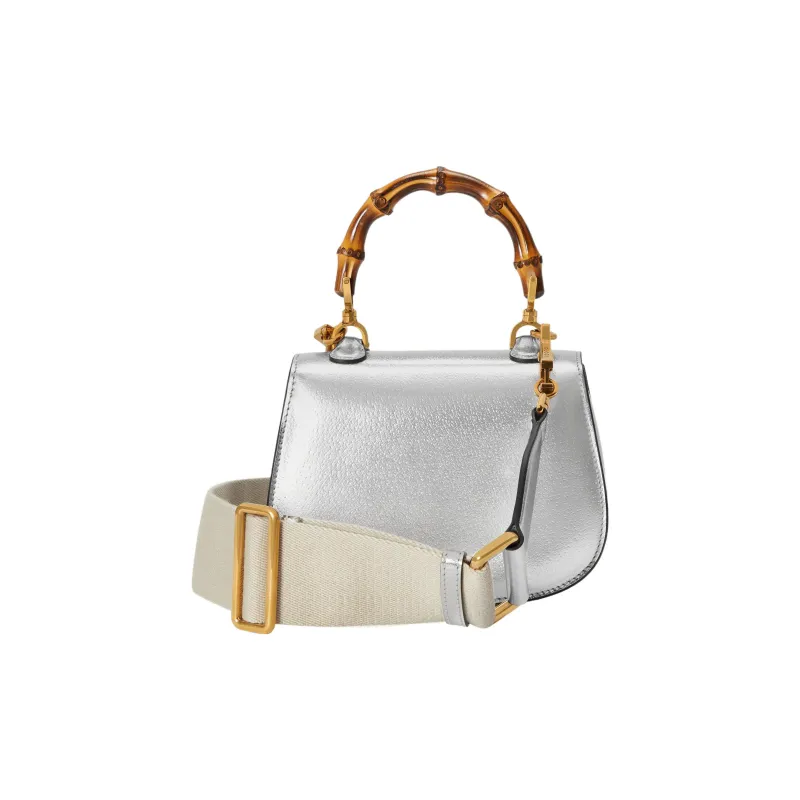 GUCCI Bamboo 1947 Leather Bamboo Bag Handbags Shoulder Bags Mini Women's Silver-3