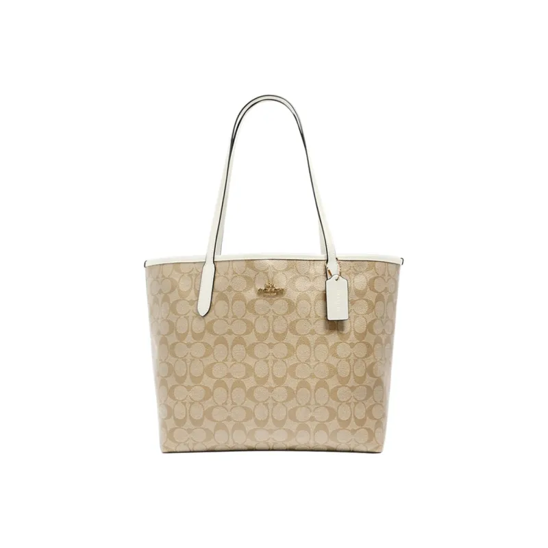 COACH City 33 Monogram Tote Hand Bag Canvas Women's Khaki White-5