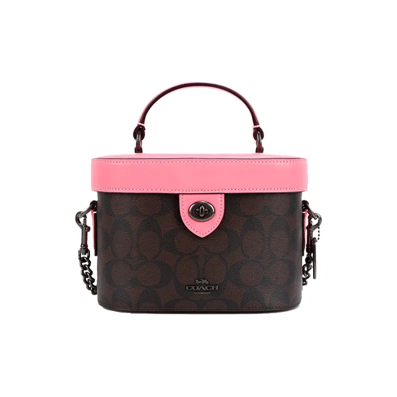COACH Kay Leather Box Bag Crossbody Bags Shoulder Bags Small Size Women's Cherry Blossom Pink & Dark Brown Monogram-0