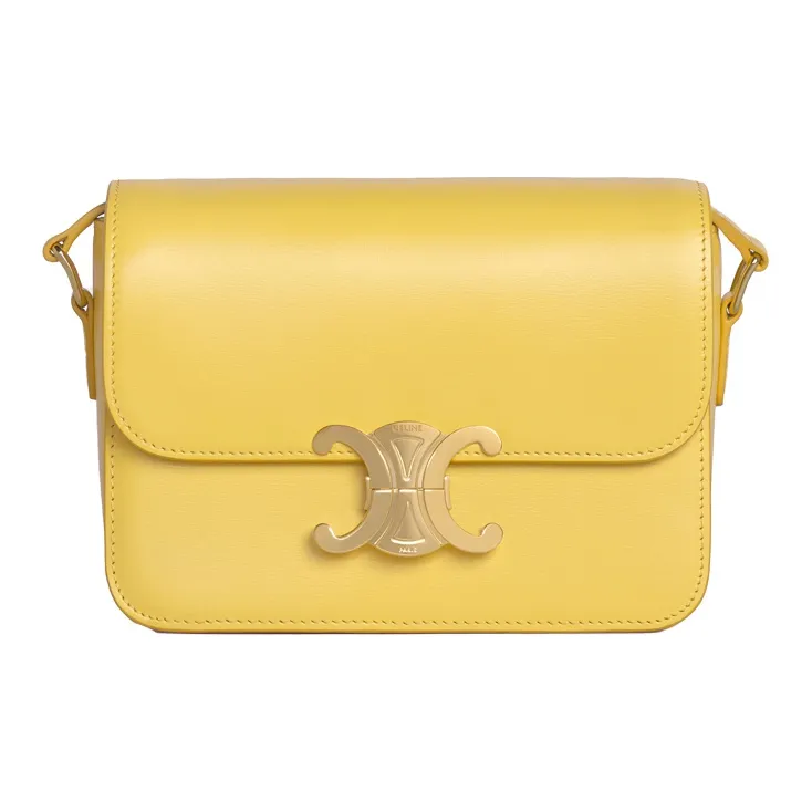 CELINE Triomphe Glossy Calfskin Shoulder Bag Handbag Shoulder Bag Crossbody Bag Women's Lemon Yellow-1