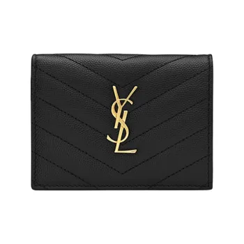 SAINT LAURENT CASSANDRE Cow Leather Card Holder Wallet Women's Black