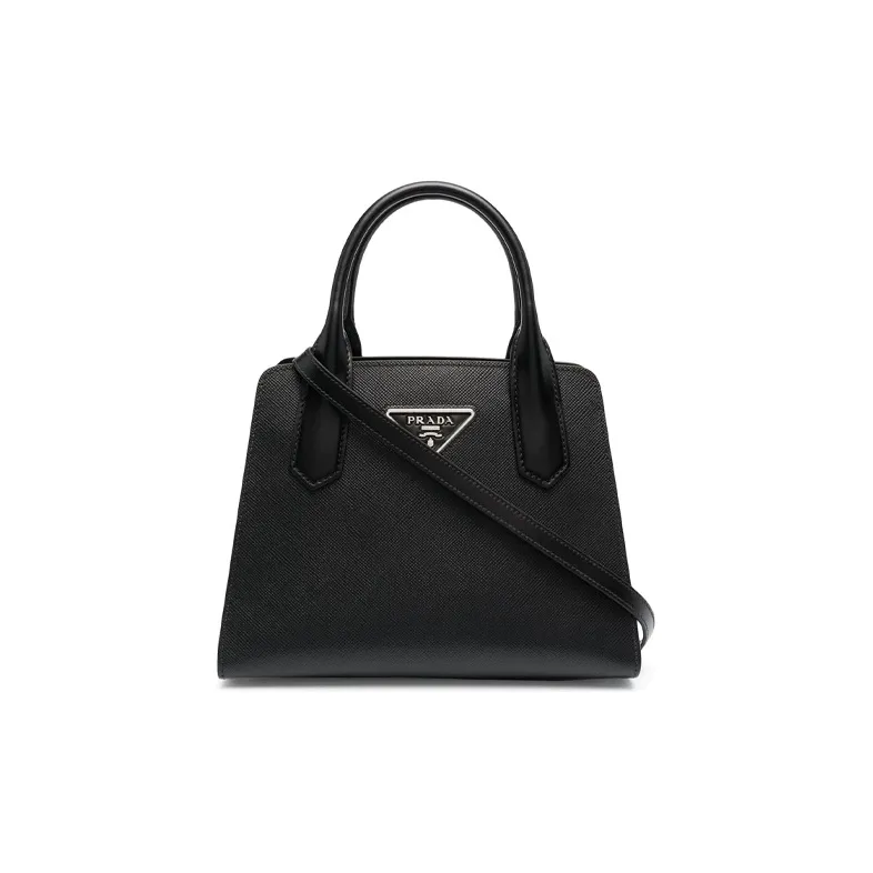 PRADA Saffiano Leather Handbag Medium Size Unisex Black-0