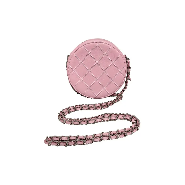 CHANEL Calfskin Round Bag One Shoulder Crossbody Women's Pink-1