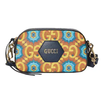 GUCCI Artificial Leather Messenger Bag, Camera Bag, One Shoulder Handbag, Crossbody Bag Regular Unisex Orange/Dark Blue