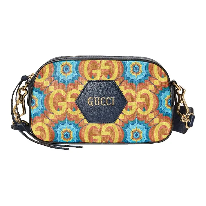 GUCCI Artificial Leather Messenger Bag, Camera Bag, One Shoulder Handbag, Crossbody Bag Regular Unisex Orange/Dark Blue-0