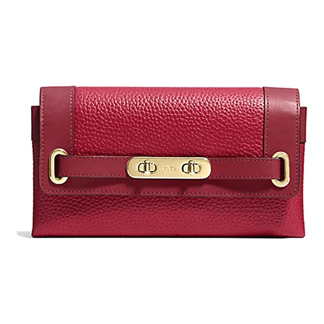 COACH Swagger Pebbled Leather Clutch Leather Wallet Regular Women's Cherry Red-0