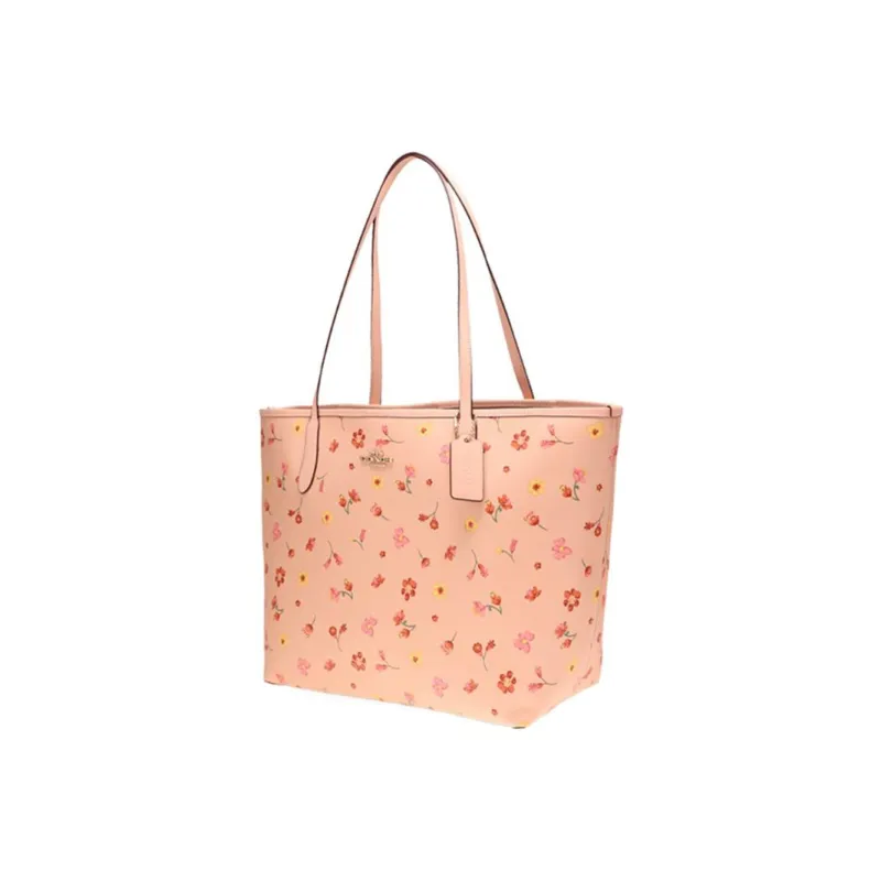 COACH City PVC With Skin Tote Bag, Shopping Bag, Handbag, Shoulder Bag Women's Pink Patchwork Floral All over Print-2