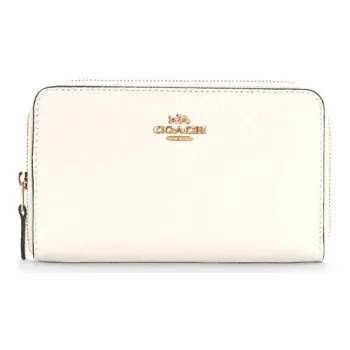 COACH Zip Around Leather Circumferential Zip Closure Wallet Card Holder Medium Size Women's Pure White