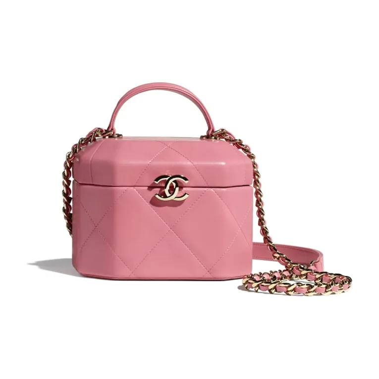 CHANEL Lambskin One Shoulder Crossbody Makeup Bag Trumpets Women's Light Pink-0