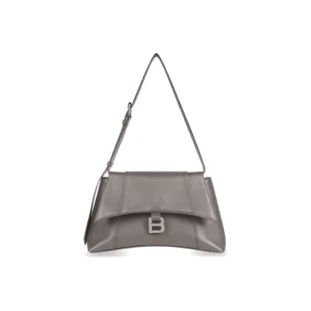 Balenciaga Downtown Smooth Calf Leather Handbag Shoulder Bag Crossbody Bag Small Size Unisex Gray