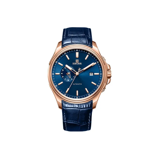 EBOHR Explorer Collection Mechanical Movement Genuine Leather Strap Watch Men's Watches Blue Dial 51260132-0