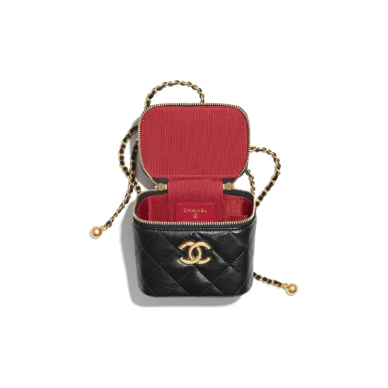 CHANEL Little Golden Ball Calfskin Box Bag, Flap Bag, Coin Purse, Shoulder Bag, Crossbody Bag Women's Black-1