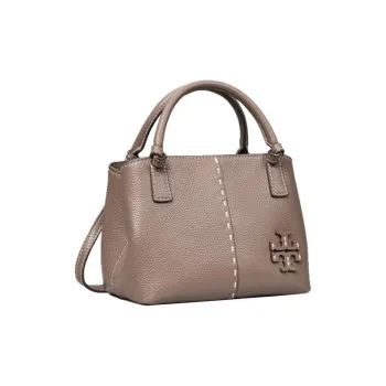 TORY BURCH McGraw Litchi Grain Leather Handbag Shoulder Bag Crossbody Bag Mini Women's Silver Maple
