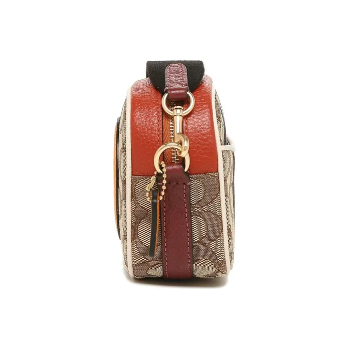 COACH Dempsey Leather Camera Bag, Handbag, Shoulder Bag, Crossbody Bag Medium Size Women's Saffron & Khaki Monogram-2