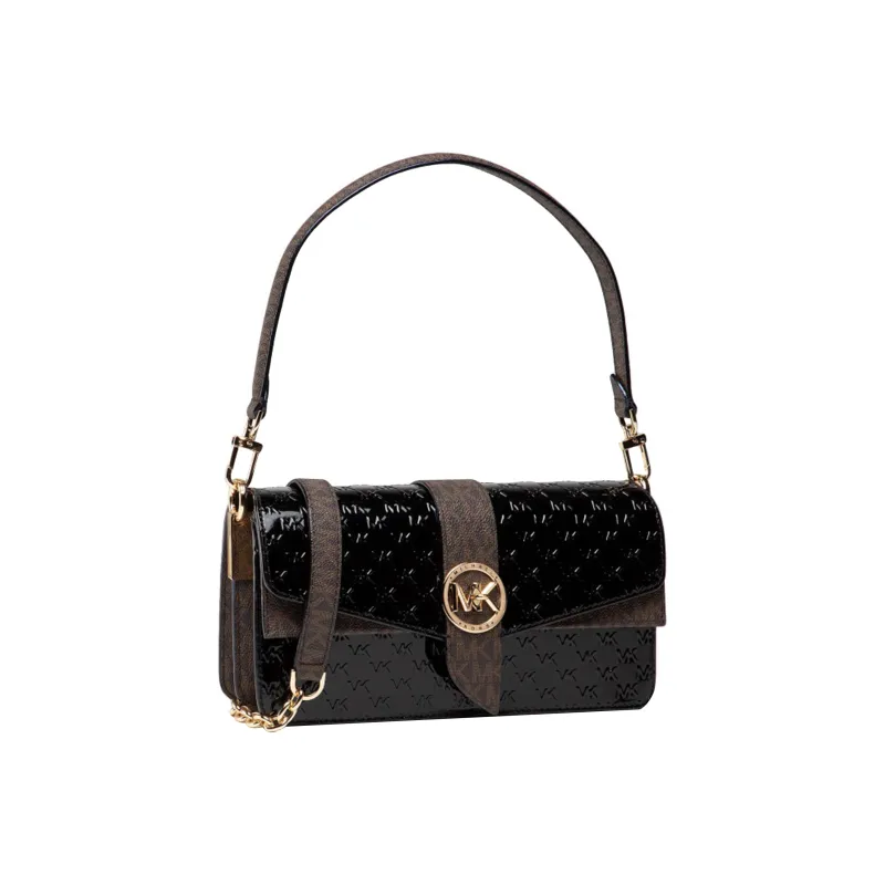 MICHAEL KORS Greenwich Patent Leather Shoulder Bag Women's Black-2
