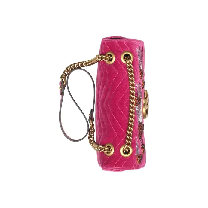 GUCCI Marmont Velvet Chain Crossbody Bag Shoulder Bag Small Size Women's Fuchsia-4