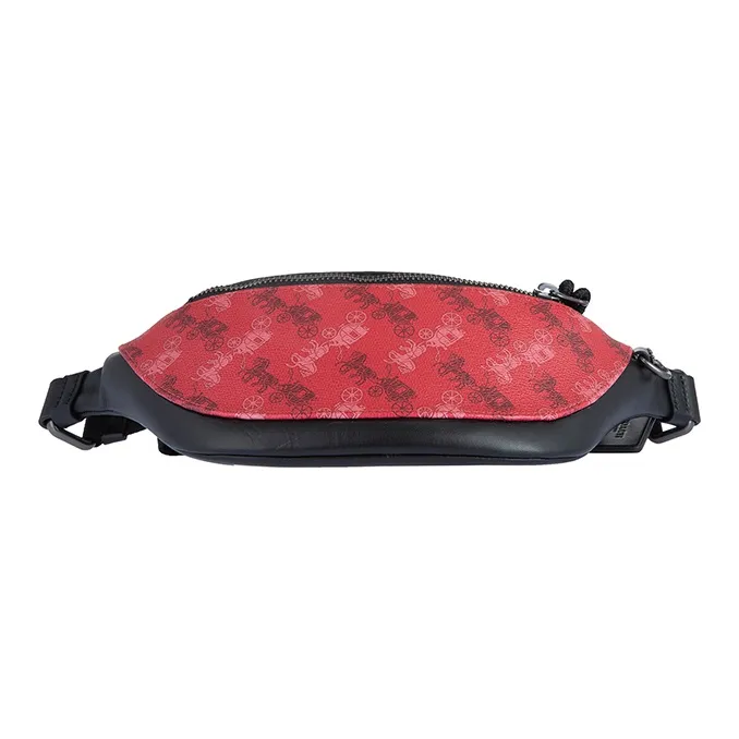 COACH Warren Leather One Shoulder Crossbody Bag Sling Bag Fanny Pack Large Size Men's Black & Red-3