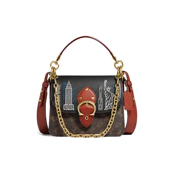 COACH Leather Square Bag Portable Crossbody Bag Shoulder Bag Small Size Women's Brown Black Multicolor