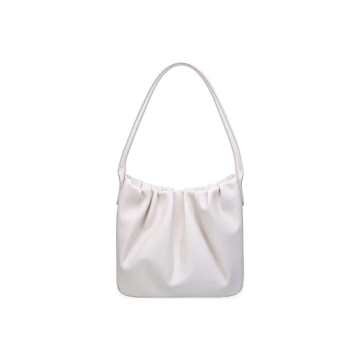 QULU Sheepskin Tote Shoulder Bag Puff Bag Large Size Women's Milk White/Coffee-0