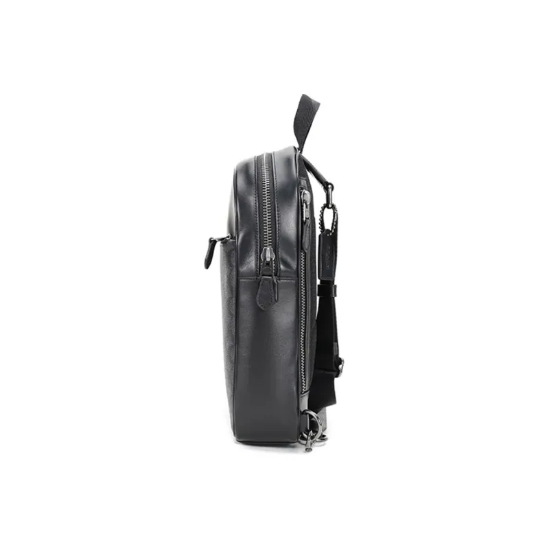 COACH Canvas With Leather One Shoulder Crossbody Sling Bags Small Size Men's Charcoal Gray Black-2