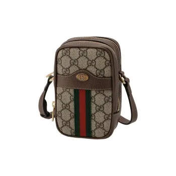 GUCCI Ophidia Canvas With Leather Shoulder Bag Unisex Ebony/Brown