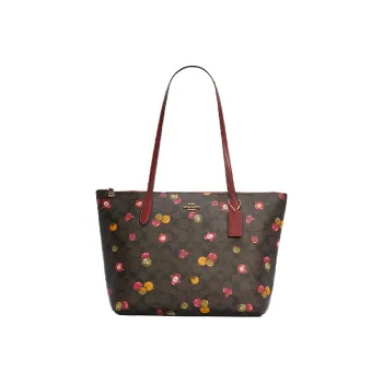 COACH Zip Top Tote Recycled Eco Friendly Material Canvas With Leather Tote Handbag, Shoulder Bag Women's