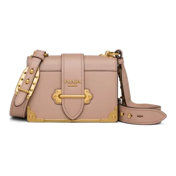PRADA Cahier Calfskin Shoulder Bag Crossbody Bag Women's Gold/Pink