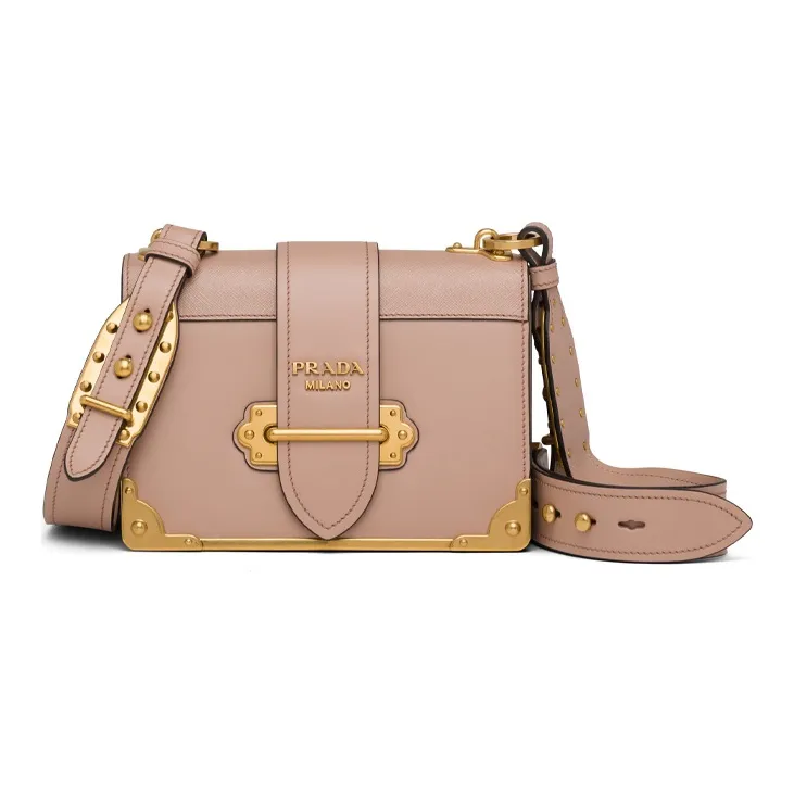PRADA Cahier Calfskin Shoulder Bag Crossbody Bag Women's Gold/Pink-0