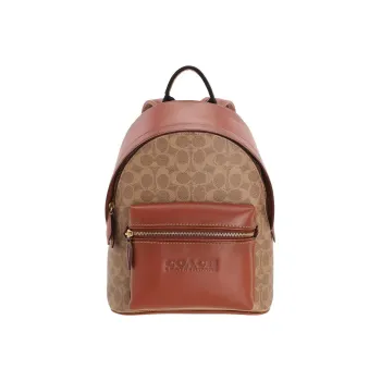 COACH Charter Canvas Backpack Medium Size Women's Red Brown & Khaki