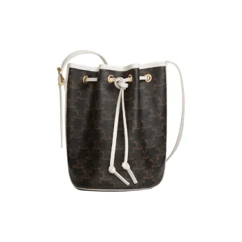 CELINE Triomphe Canvas With Calfskin Bucket Bag Portable Crossbody Bag Shoulder Bag Women's Black