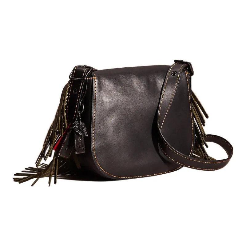 COACH Saddle Glove Leather Saddle Bag Shoulder Bag Crossbody Bag Small Size Women's Black-1