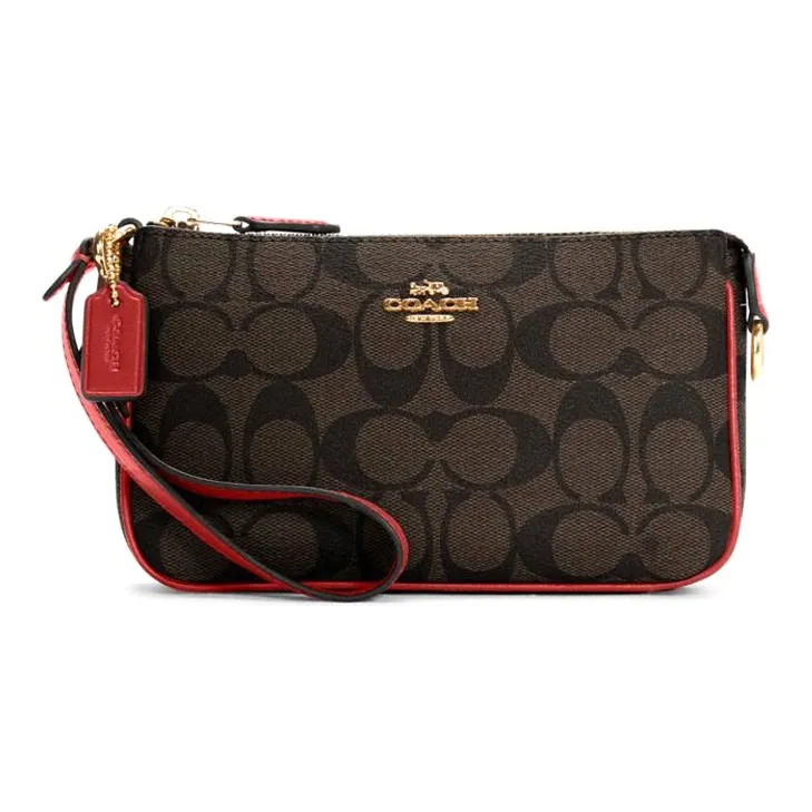 COACH Nolita Canvas With Leather Pochette, Wrist Bag, One Shoulder Handbag, Clutch Small Size Women's Dark Brown-0