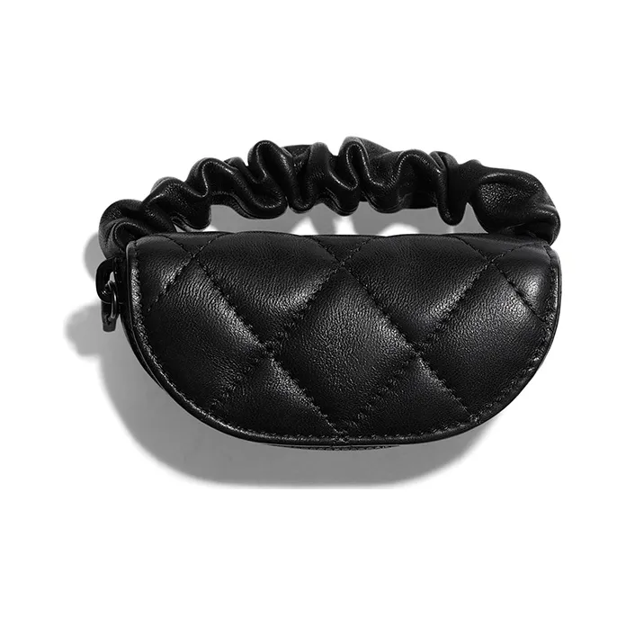 CHANEL Lambskin Zipper, Elastic String Wristband Coin Purse Women's Black-2