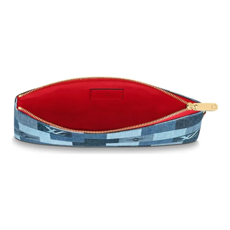 LOUIS VUITTON City Pouch Denim Monogram Check Blue/Red-2