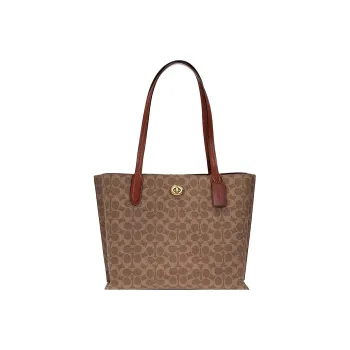 COACH Willow Canvas With Calfskin Tote Bag, Shopping Bag, Handbag, Shoulder Bag Women's Brown