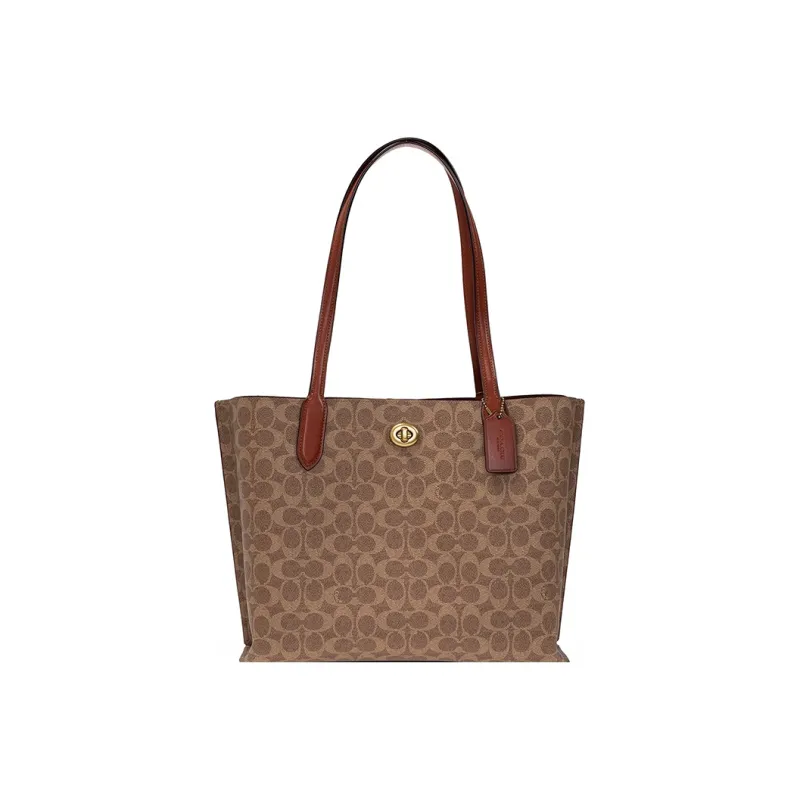 COACH Willow Canvas With Calfskin Tote Bag, Shopping Bag, Handbag, Shoulder Bag Women's Brown-0