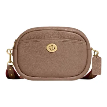COACH Camera Pebbled Leather Camera Bag Shoulder Bag Crossbody Bag Medium Size Women's Taupe