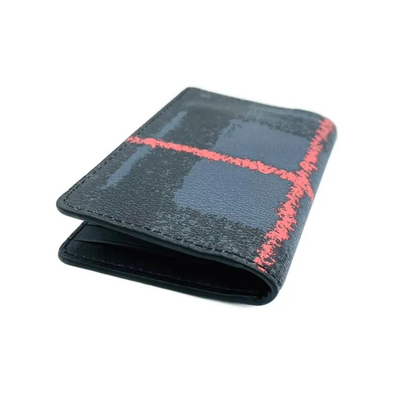 COACH Leather Coin Purse Card Holder, Wallet Mini Unisex Black & Dark Blue-4