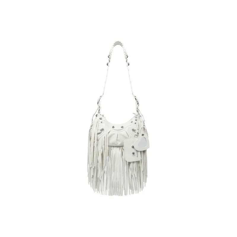 Balenciaga Le Cagole Sheepskin One Shoulder Handbags Small Size Women's White-0