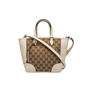 GUCCI Canvas With Leather Tote Shoulder Bag Crossbody Bag Handbag Small Size Women's Ebony/White