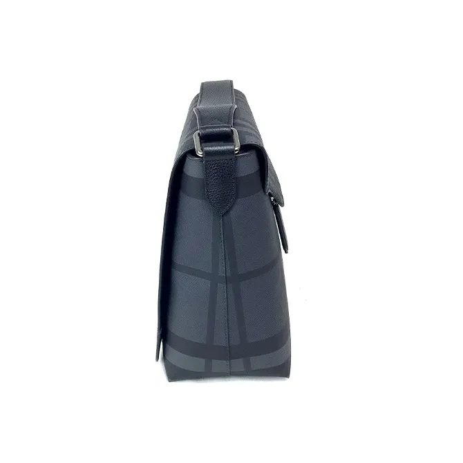 Burberry Cow Leather Trim Messenger Bag, Crossbody Bag, Shoulder Bag Men's Dark Gray Blue-3