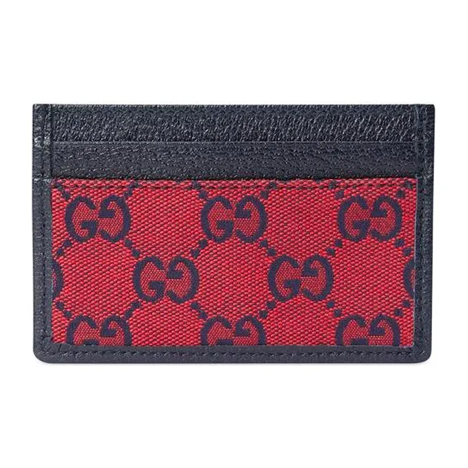 GUCCI Valentine's Day Collection Canvas With Leather Card Clip Card Holder Unisex Red/Blue-2