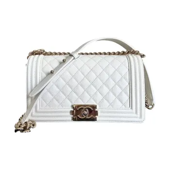 CHANEL LEBOY Calfskin Shoulder Bag, Crossbody Bag Medium Size Women's White