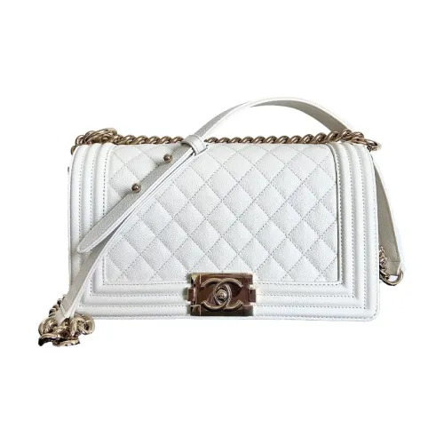 CHANEL LEBOY Calfskin Shoulder Bag, Crossbody Bag Medium Size Women's White