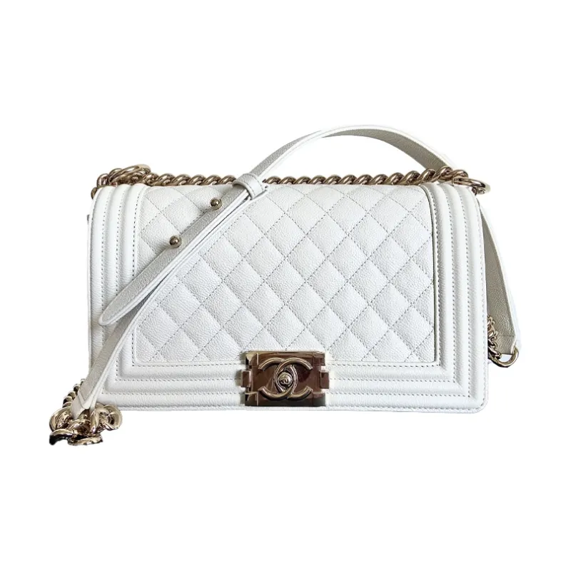 CHANEL LEBOY Calfskin Shoulder Bag, Crossbody Bag Medium Size Women's White-0