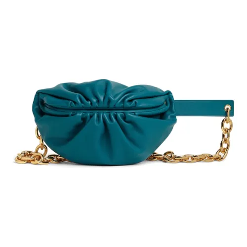 Bottega Veneta Leather Cloud Bag, One Shoulder Clutch Mini Women's Dark Blue