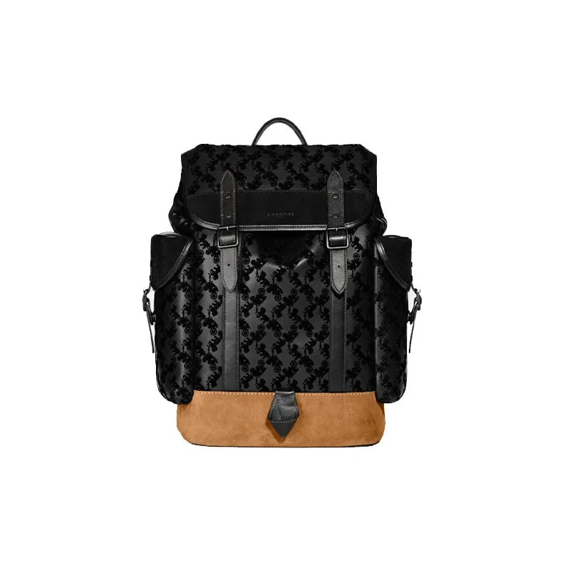 COACH Hitch Leather Patchwork With Suede Backpack Large Size Men's Black-0