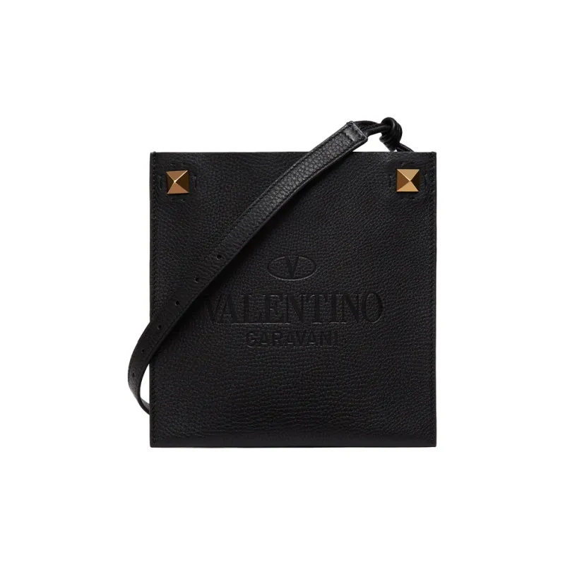 Valentino Calfskin Crossbody Bag Shoulder Bag Small Size Men's Black-0